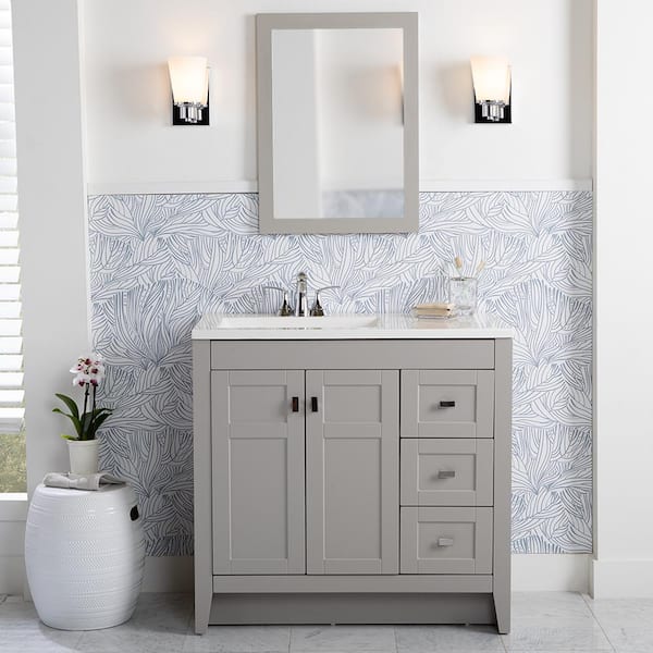 Home Decorators Collection Bladen 36 in. W x 19 in. D x 35 in. H Single Sink Freestanding Bath Vanity in Gray with White Cultured Marble Top