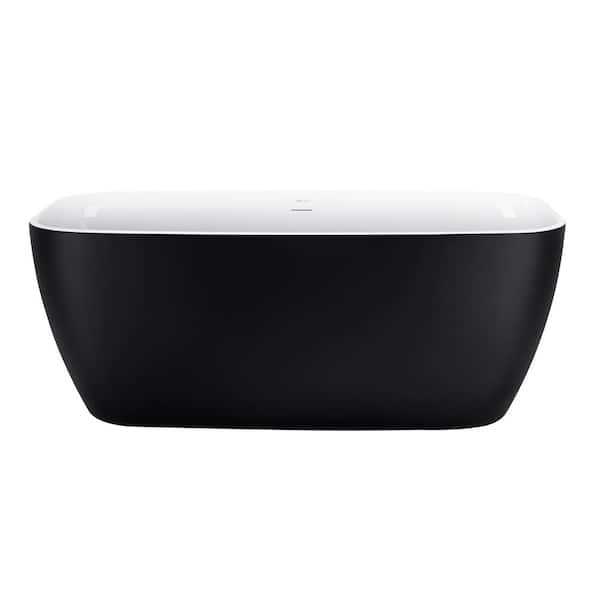 HwoamneT 58.5 in. 100% Acrylic Flatbottom Freestanding Non-Whirlpool Bathtub in Black