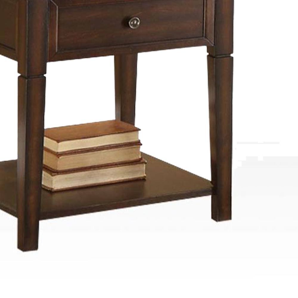 Walnut 24" Wooden End Table with Drawer and Shelf