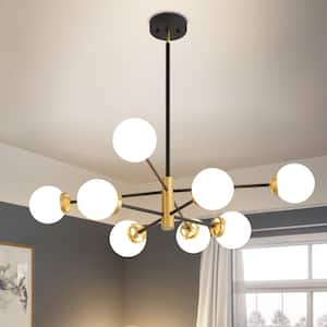 8-Light Vintage Black and Gold Sputnik Chandelier for Living Room, Ceiling Lights with Glass Shade, Bulb Not Included