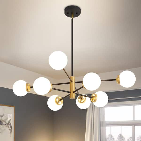 Deyidn 8-Light Vintage Black and Gold Sputnik Chandelier for Living ...