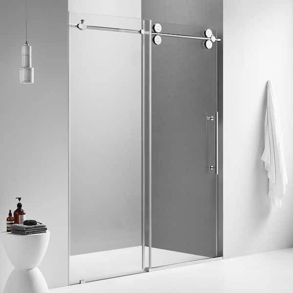 SERENE VALLEY Big Roller 44 in. to 48 in. W x 74 in. H Sliding Frameless Shower Door in Chrome with Easy Cleaning Glass