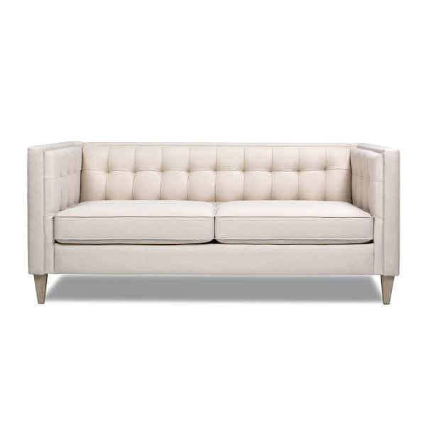 Jennifer Taylor James 74 in. Straight Arm Fabric Modern Tuxedo Rectangle Sofa in Sky Neutral Beige