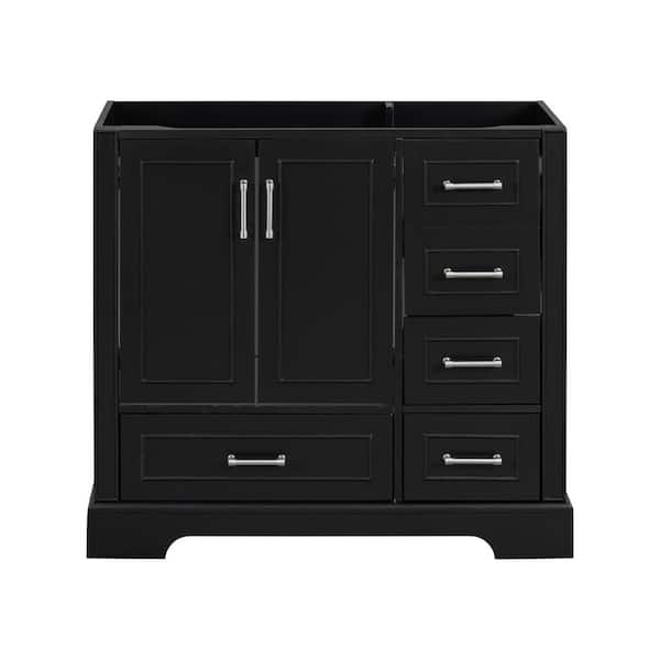EPOWP 35.4 in. W x 17.8 in. D x 33 in. H Bath Vanity Cabinet without Top in Black with 4 Drawers and Door Cabinet