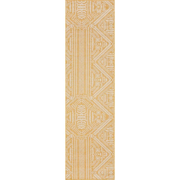 Well Woven Medusa Khalo Yellow 2 ft. 7 in. x 9 ft. 10 in. Runner Indoor/Outdoor Area Rug