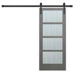 36 in. x 84 in. 4-Lite Driftwood Clear Coat Wood Interior Sliding Barn Door with Oil Rubbed Bronze Hardware