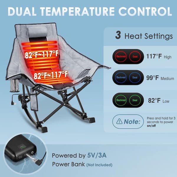 SEEUTEK Heated Rocking Camping Chair, 3-Level Dual Heating Zones