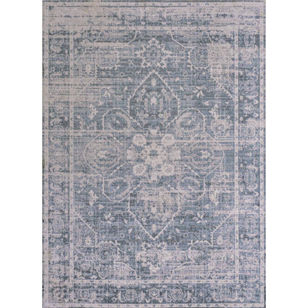 Shaii Global Blue and Light Gray Washable Medallion Rug
