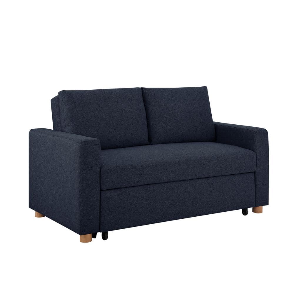 Navy Blue Fabric Full Size Convertible Sleeper Sofa