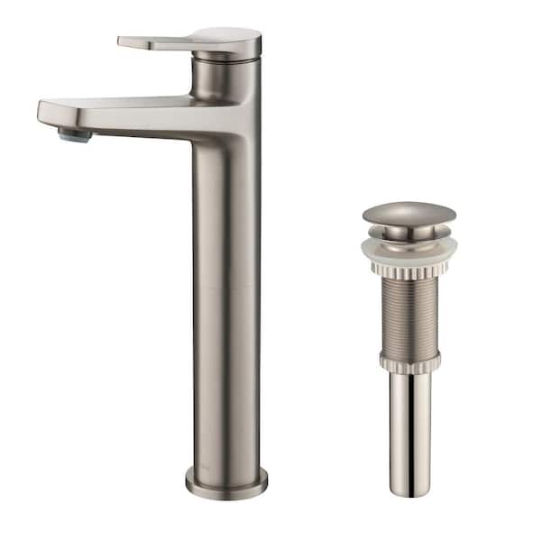 KRAUS Indy Single Hole Single-Handle Bathroom Faucet with Pop-Up Drain in Spot Free Stainless Steel