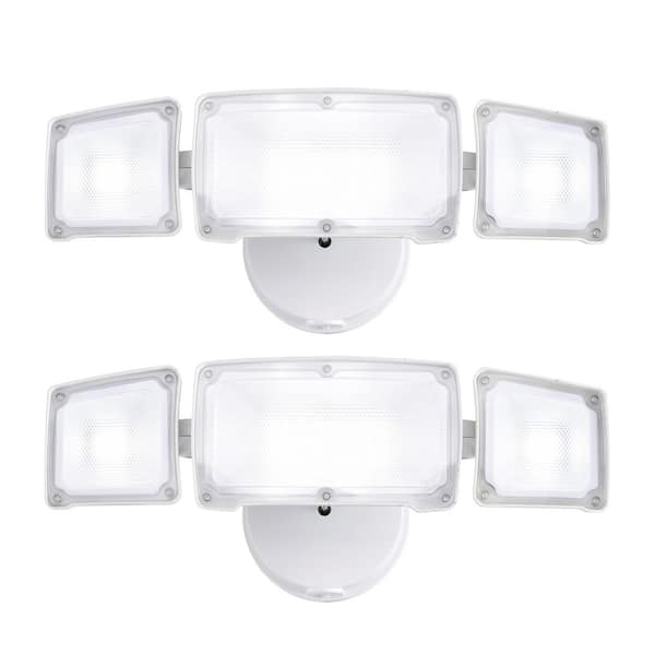 White 40W 5000K Daylight 3800 Lumen Outdoor 3-Head Integrated LED Security Flood Light 2-Pack