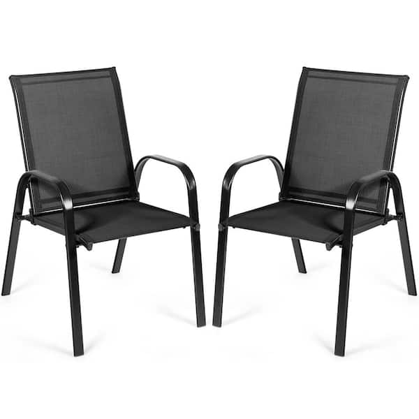 Costway 2 Piece Patio Stackable Metal Chairs Outdoor Dining Chair Durable Garden Deck Yard Black QD 63630DK 2 The Home Depot