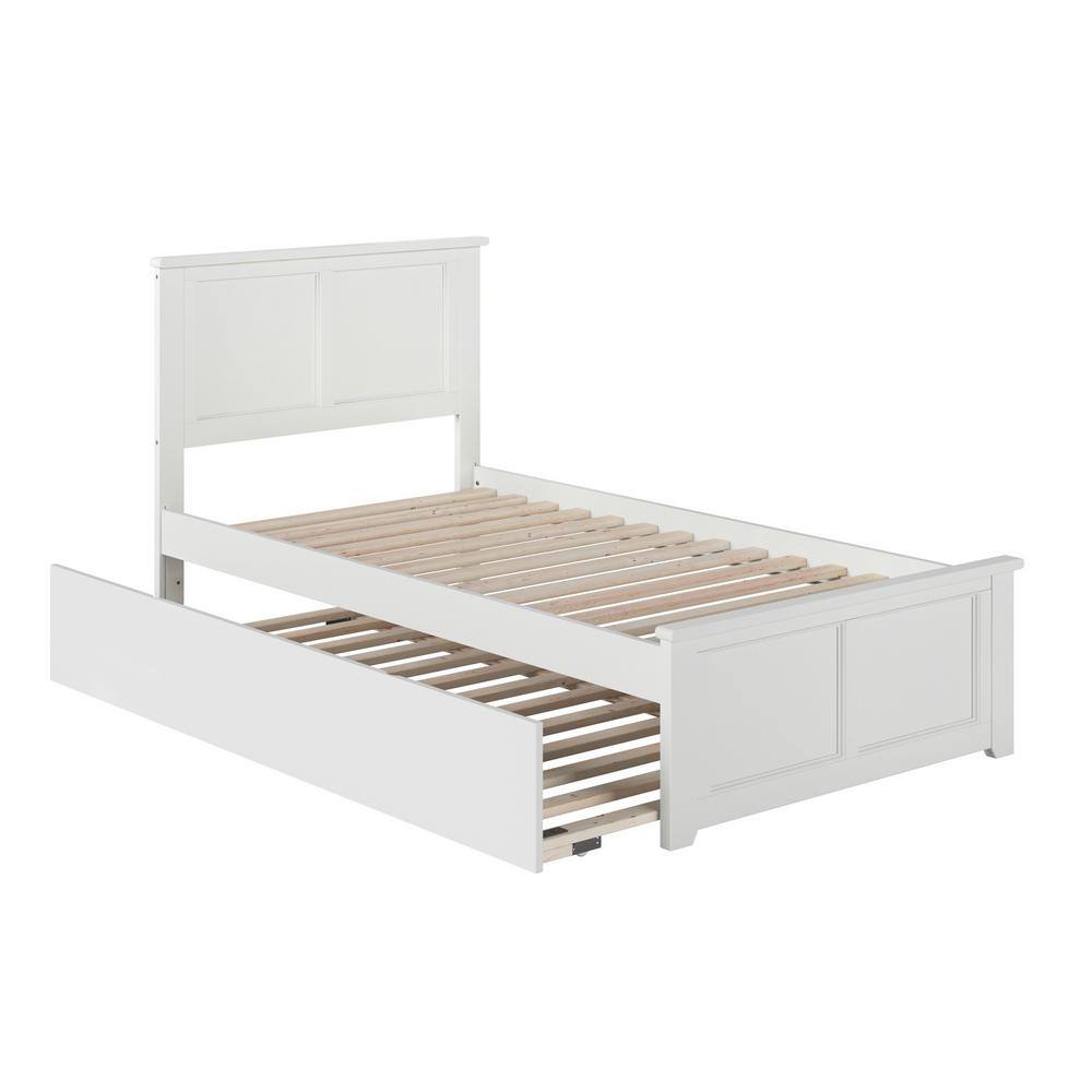 Madison White Twin Platform Bed with Urban Trundle and Upholstered Headboard