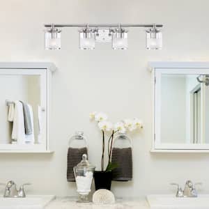 Essence 32.1 in. 4-Light Chrome Transitional Vanity with Frosted and Clear Edge Glass Shades