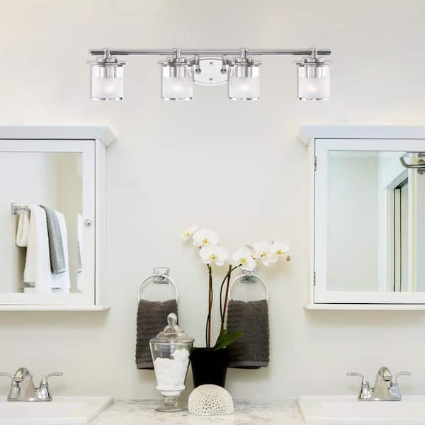 Essence 32.1 in. 4-Light Chrome Transitional Vanity Light with Frosted and Clear Edge Glass Shades