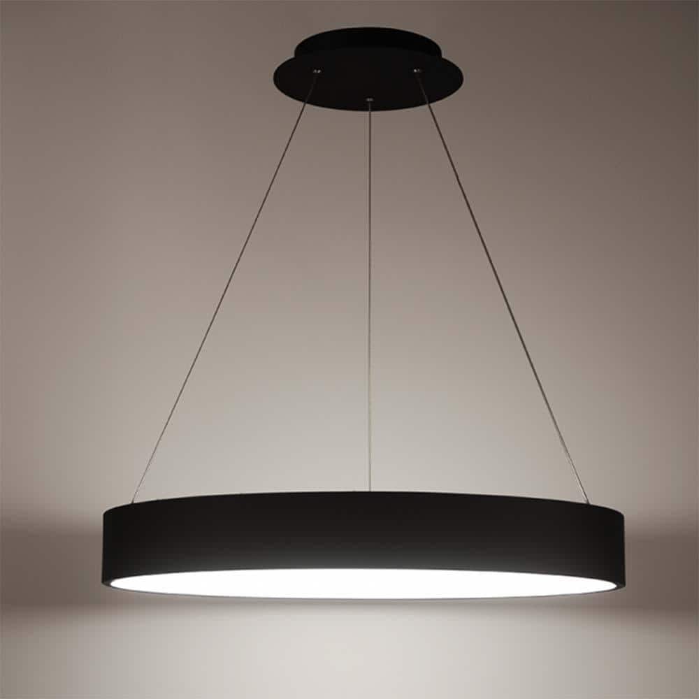 Modern Black Aluminum LED Drum Pendant with Frosted Diffuser