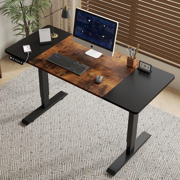 Black Height Adjustable Electric Standing Desk for Home and Office, Gaming Desk Modern Luxiury Table 55 in. Lift-up Desk