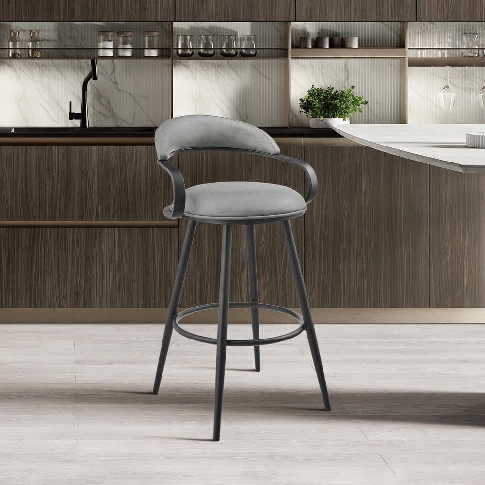 Gardenia 26 in. Vintage Gray/Matte Black Iron Metal Counter Stool with Faux