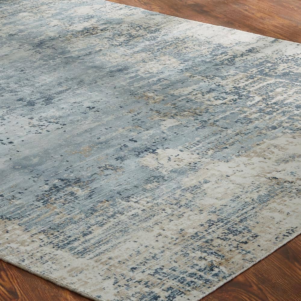 Handmade Blue Abstract High Pile Viscose Area Rug