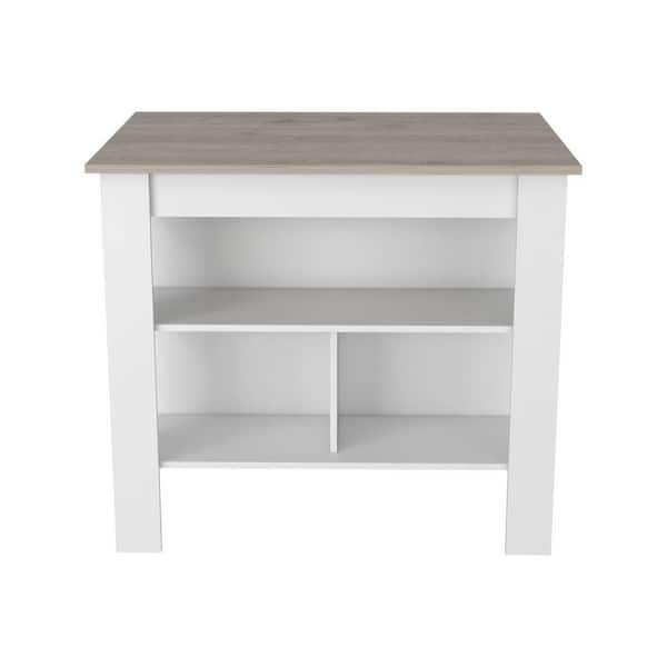 White Wood 40.5 in. Kitchen Island with 4 Legs and Open Storage Shelves