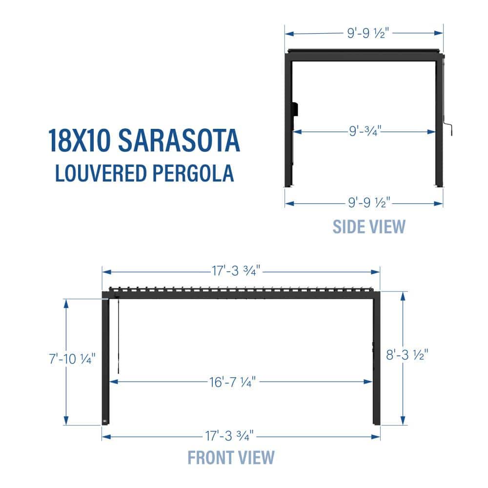 Sarasota Black Galvanized Steel Louvered Pergola with Adjustable Canopy