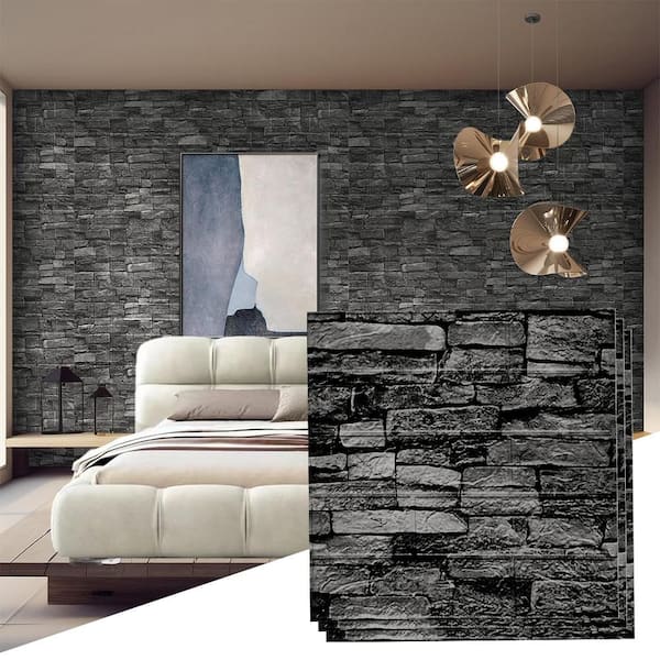 1.25 ft x 1.15 ft Marble Black Self-Adhesive Faux Brick 3D Decorative Wall Panels Peel Stick Foam Wallpaper (20-Pack)