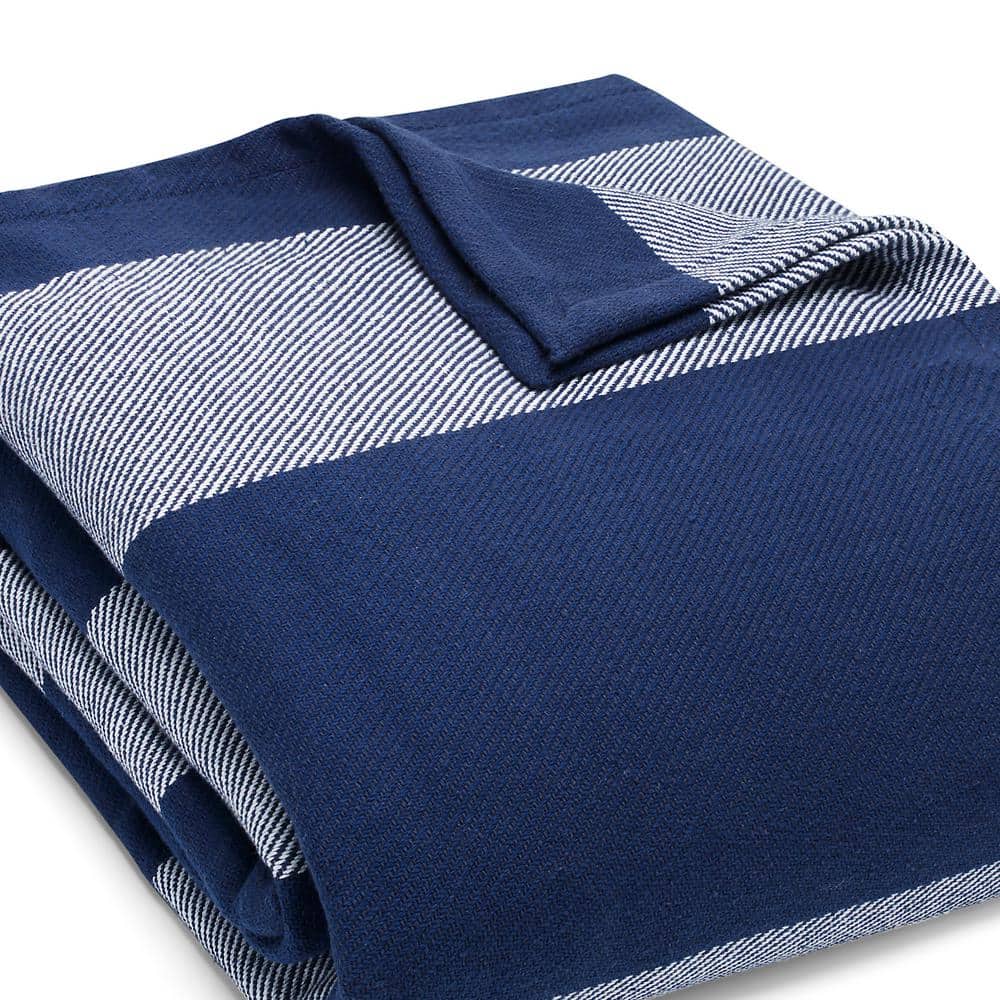 Boylston Navy Stripe Twin Cotton Reversible Blanket