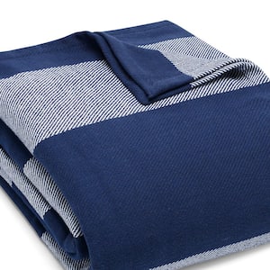 Boylston Navy Blue Striped Cotton Woven Blanket