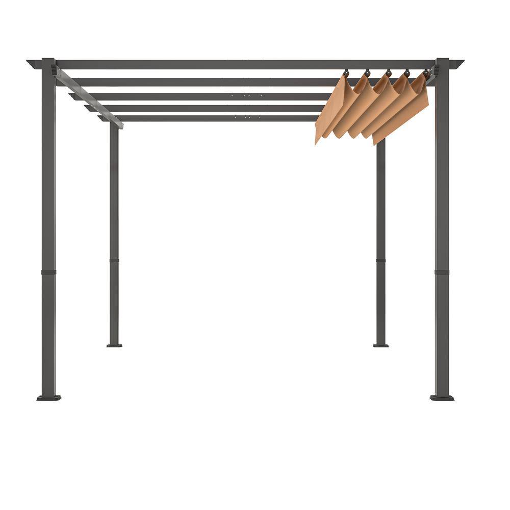 Khaki Aluminum Patio Pergola with Retractable Canopy