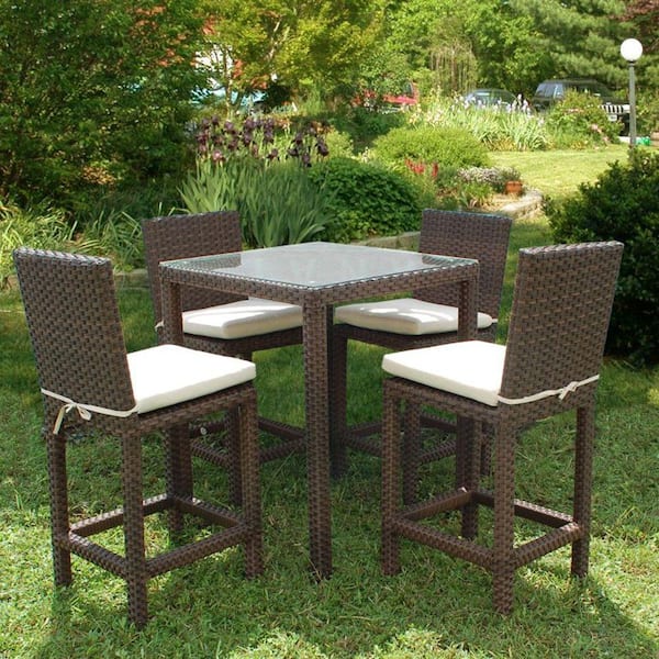 Atlantic Contemporary Lifestyle Monza Square 5-Piece Patio High Dining Set with Off-White Cushions