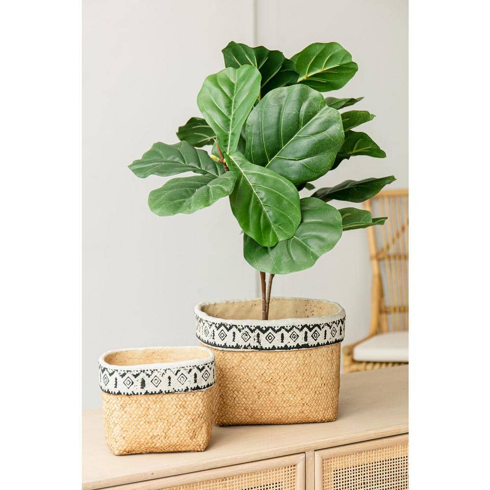 Tall Artificial Fiddle-Leaf Fig Tree in Woven Basket Set