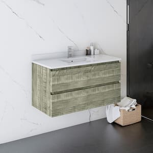 Formosa 36 in. W x 20 in. D x 20 in. H Bath Vanity in Ash with Vanity Top in White with 1 White Sink