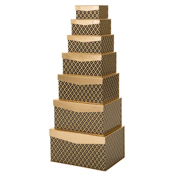 Glitzhome 6.46 in.Nested Box Rectangle Grid Pattern Gift box (Set of 7)