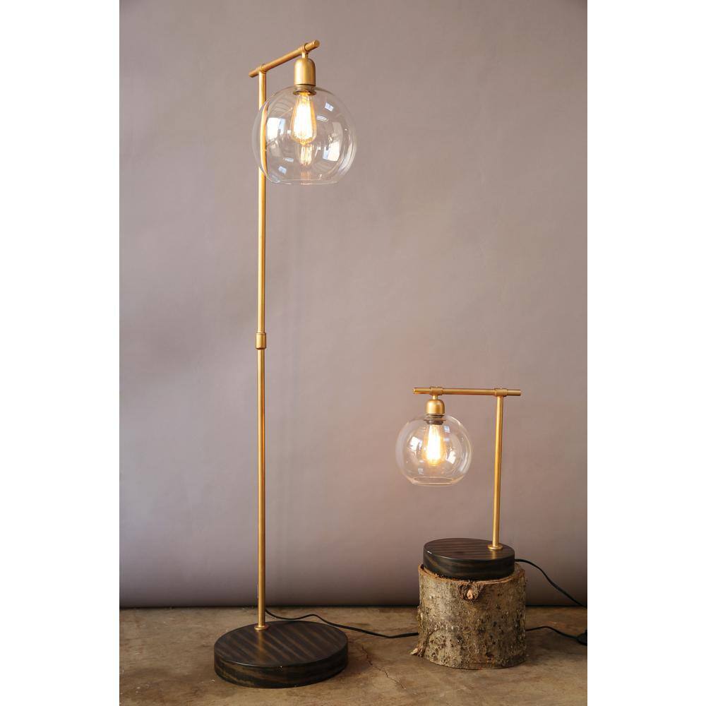 Antique Brass and Black Floor Lamp with Glass Globe