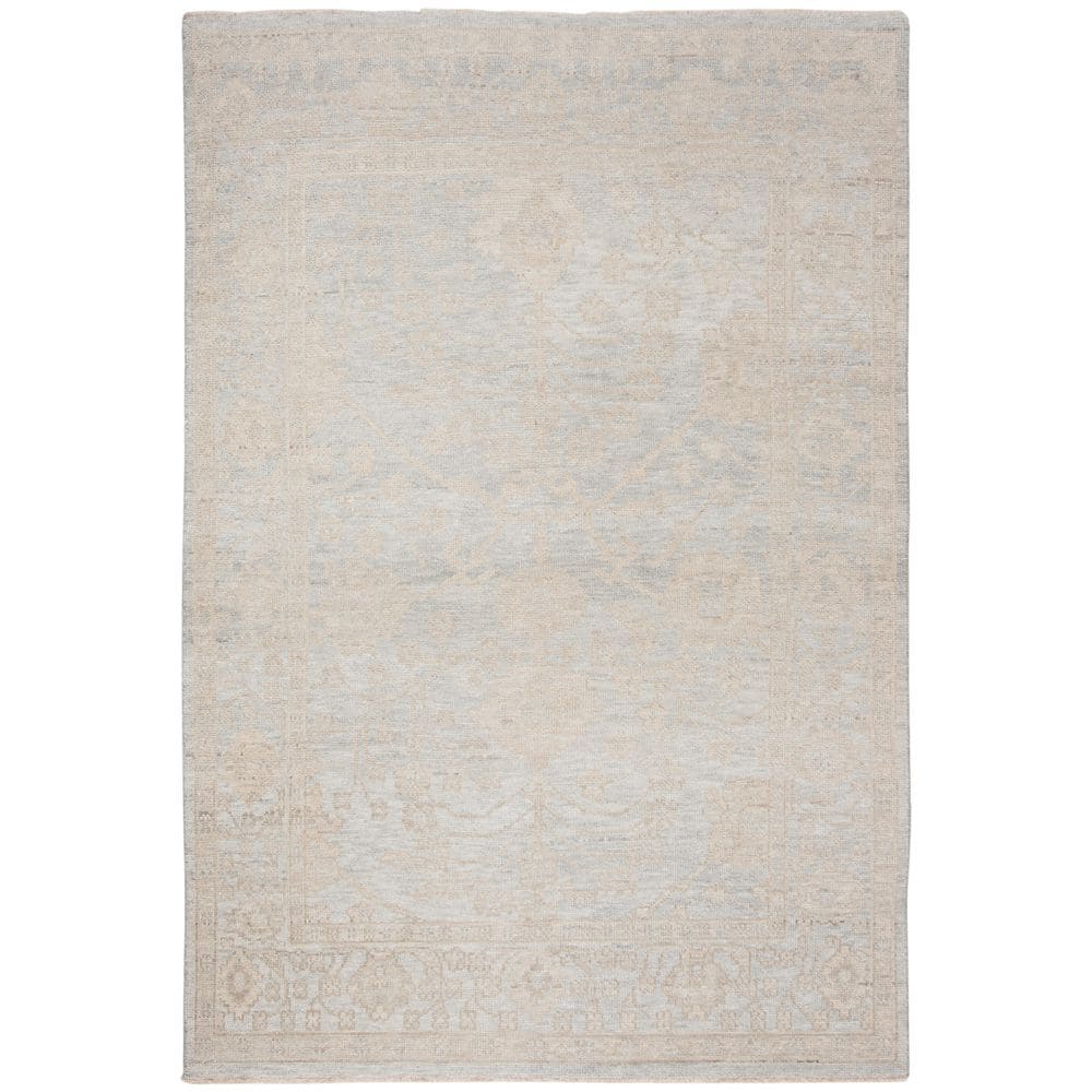 Light Blue and Ivory Hand-Knotted Wool Floral 9' x 12' Area Rug