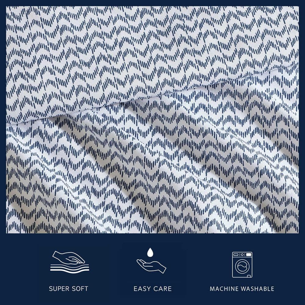 Twin XL Blue Ikat Wave Cotton Percale Bedding Set