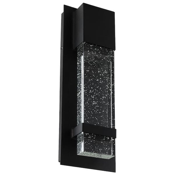 Sunlite 1-Light 5 in. Wide Black LED Modern Indoor Outdoor Wall Sconce with Rain Glass Panel Daylight (5000K)