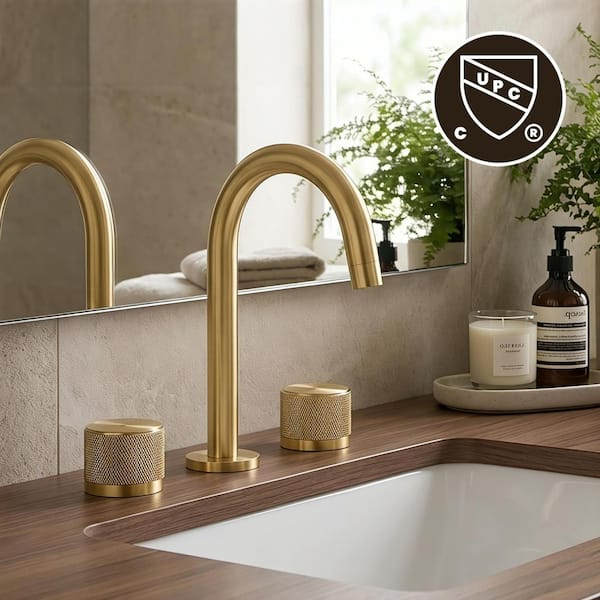 8 in. Widespread Distinctive 2-Handle 3-Hole Mount Modern Bathroom Sink Faucet in Brushed Gold Quick & Easy Installation