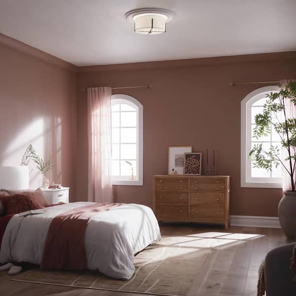 Malen 15.5 in. 2-Light Classic Pewter Traditional Bedroom Flush Mount Ceiling Light with White Fabric Shade