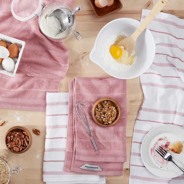 Albany Rose Pink/White Dried Cotton Kitchen Towel Set (4-Pack)