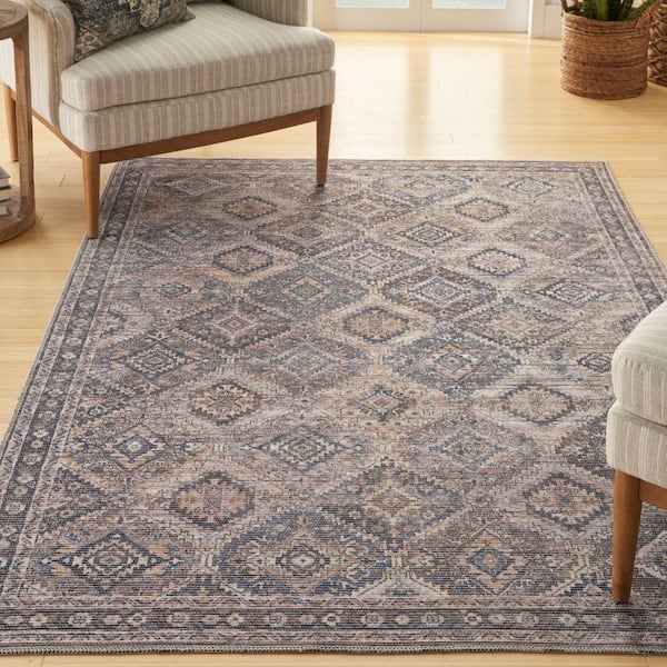 57 Grand Machine Washable Ivory/Latte 6 ft. x 9 ft. Persian Floral Traditional Area Rug