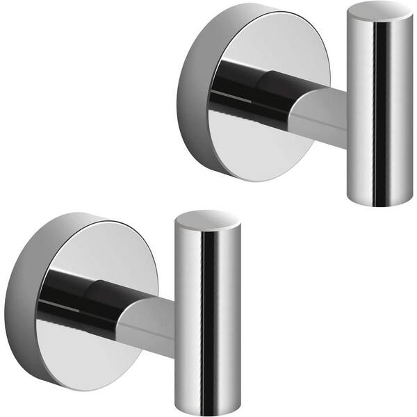 PRIMEPLUS 2-Piece Stainless Steel J-Hook Robe/Towel Hook with Round Mount Post in Polished Chrome