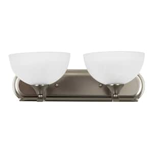 Glacier Point Collection 2-Light Satin Nickel Bathroom Vanity Light with Ivory Cloud Glass Shade