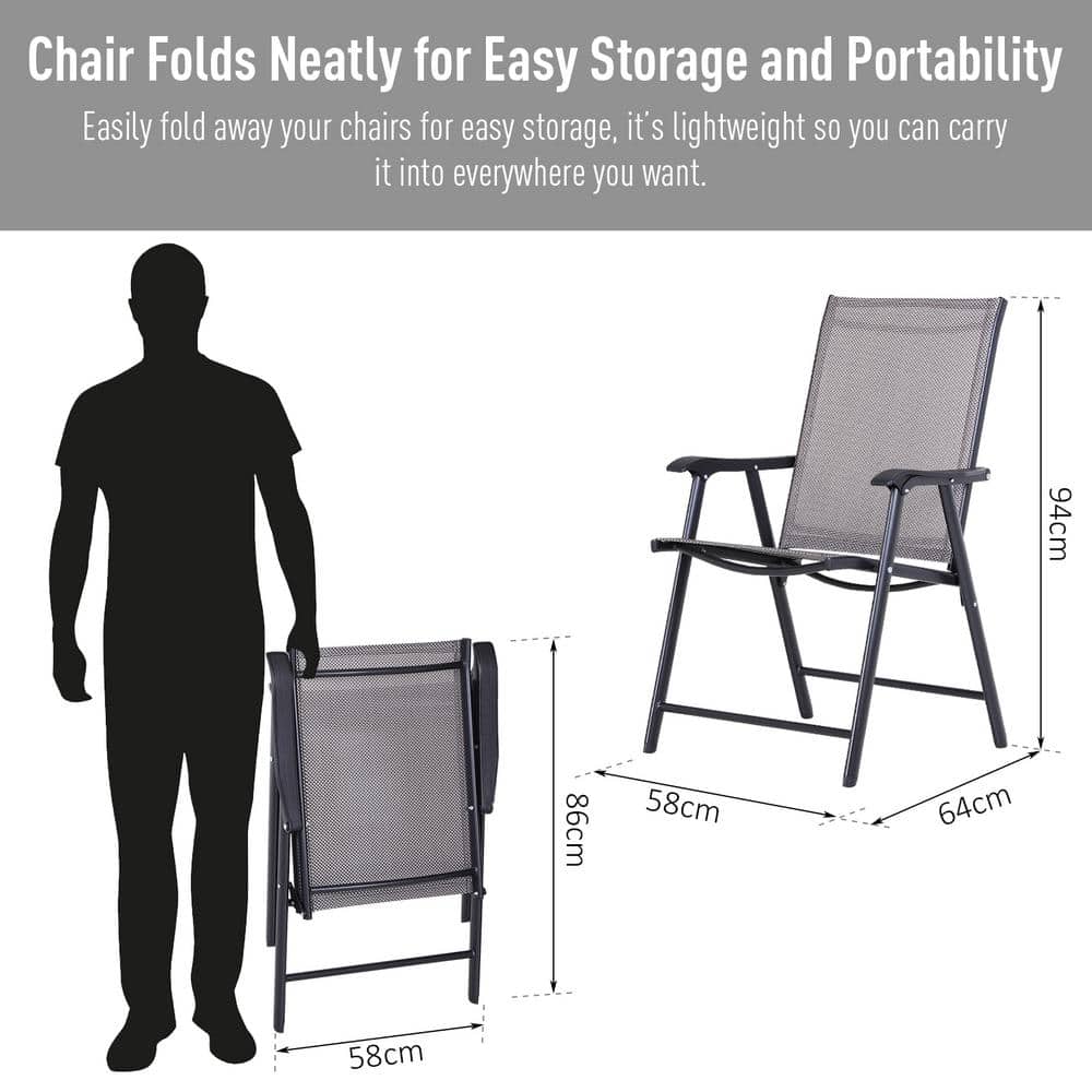 Compact Light Grey Folding Patio Chair Set for Outdoor, Camping, and Travel