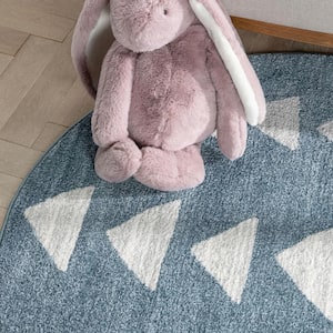 Kennedy Triangles Modern Geometric Kids Blue 4 ft. Round Area Rug