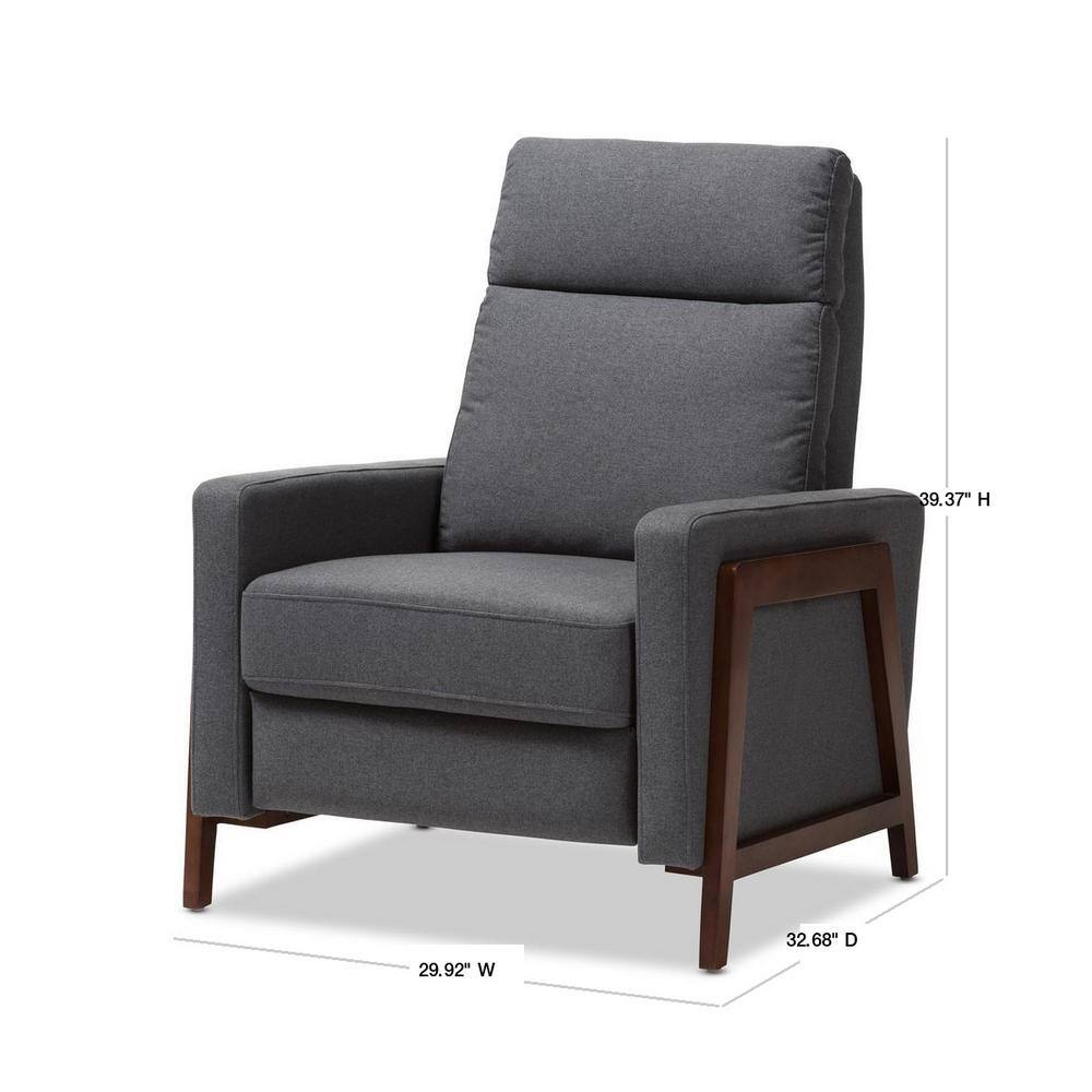 Gray Leather and Wood Mid-Century Modern Recliner