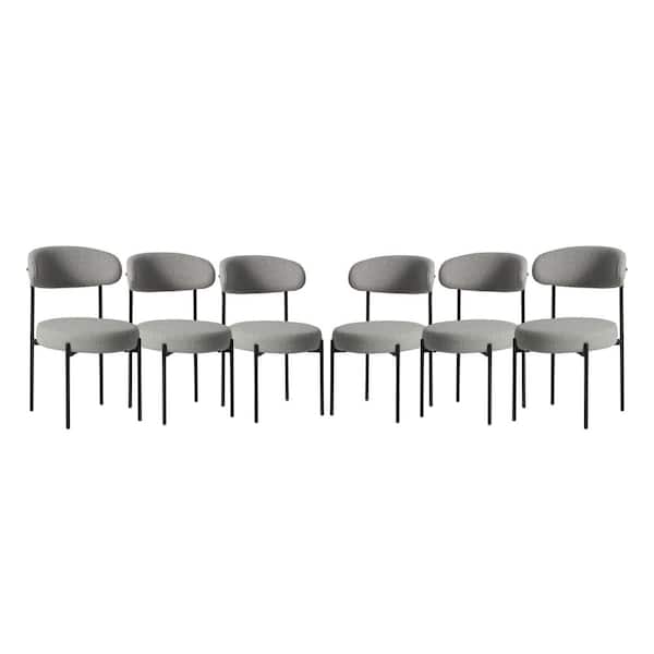 Bayville Modern Sherpa Upholstered Metal Frame Side Dining Chair (Set of 6) in Light Gray