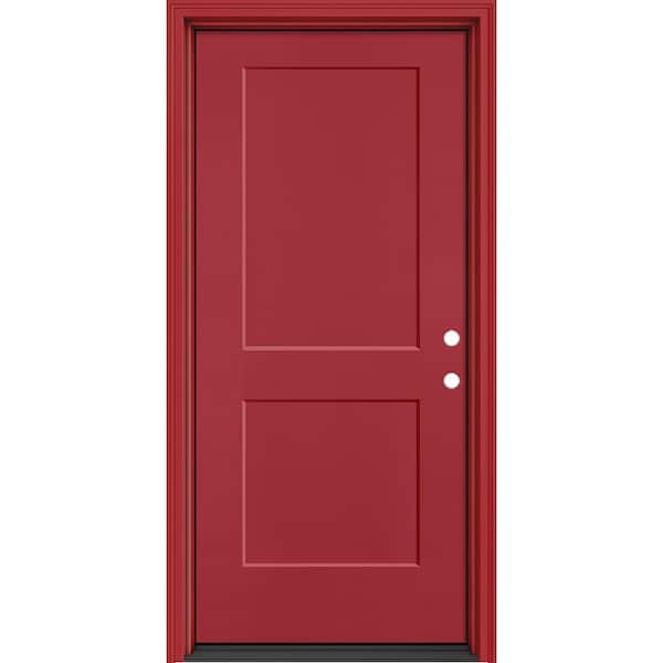 Masonite Performance Door System 36 in. x 80 in. Logan Left-Hand Inswing Red Smooth Fiberglass Prehung Front Door