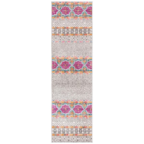 SAFAVIEH Madison Gray/Ivory 2 ft. x 10 ft. Geometric Floral Ikat Runner Rug