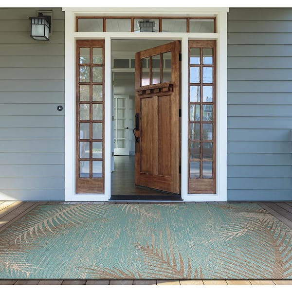 Monaco Tropical Palms Aqua 4 ft. x 5 ft. Indoor/Outdoor Area Rug